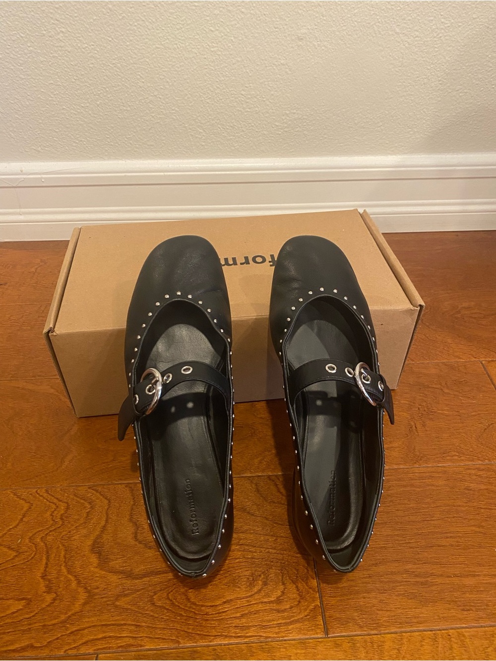 Reformation Bethany black studded flats